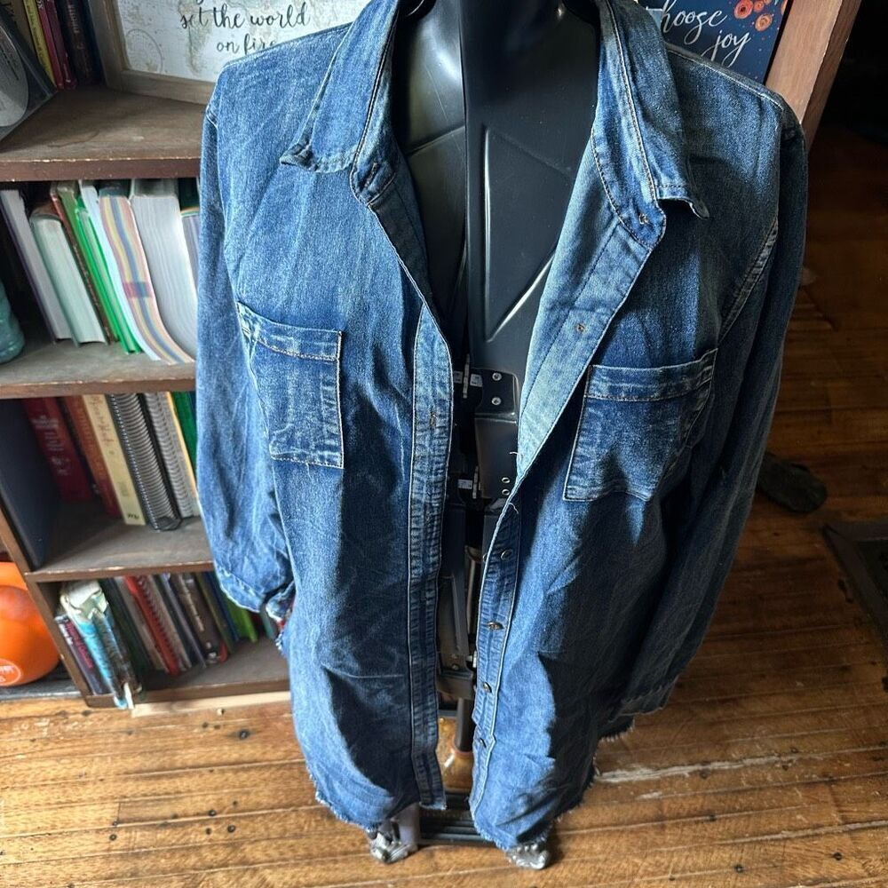 Lara western raw hem denim button down L shirt